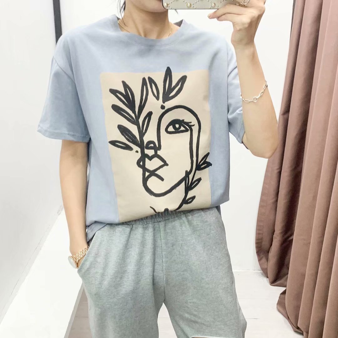 wholesale autumn new fashion short sleeve girl illustration T-shirt NSAM6385