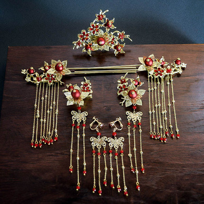 新款中式古典发饰凤冠汉服头饰秀禾服凤冠霞帔步摇新娘发饰品批发|ms