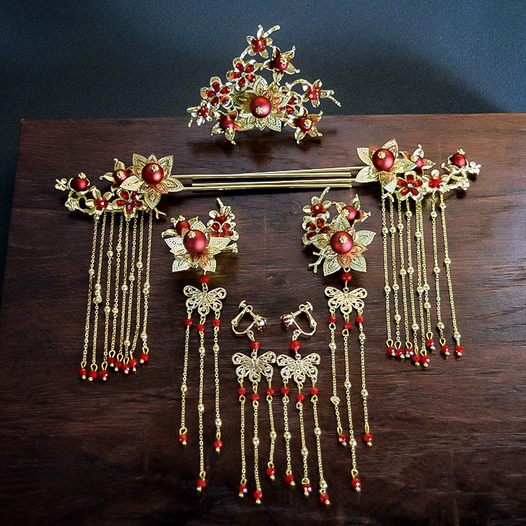 新款中式古典发饰凤冠汉服头饰秀禾服凤冠霞帔步摇新娘发饰品批发|ms