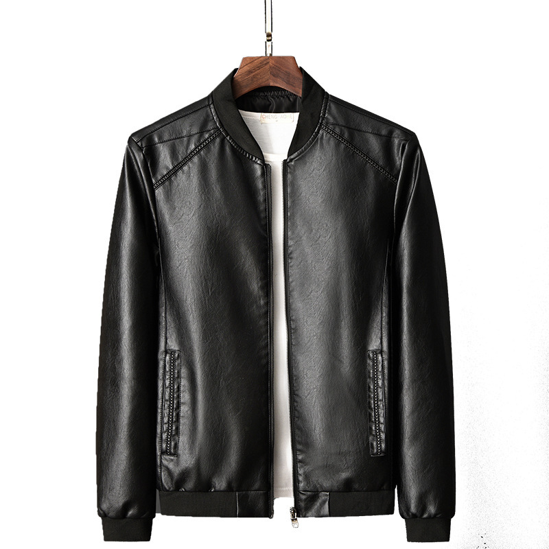 Men's Motorcycle Leather Jacket Stand Up Collar Autumn Jacket_voghion.com