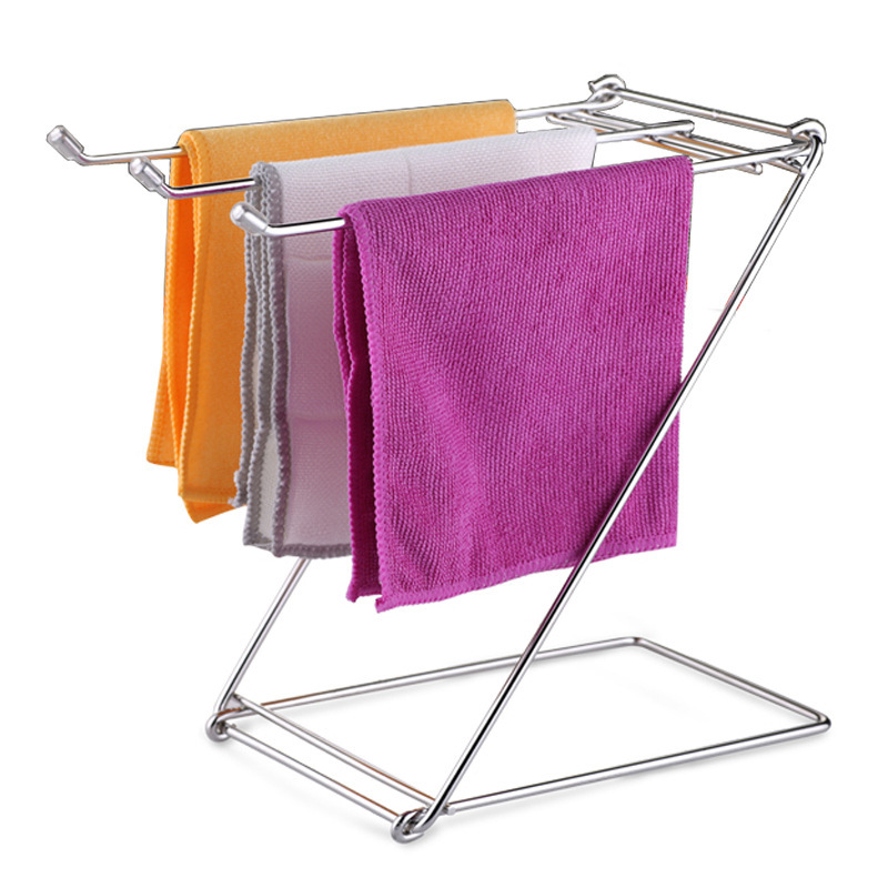 Ourunde Stainless Steel Face Towel Storage Rack Kitchen Countertop Cloth Rack Desktop Drying Rack Drain Folding Towel Rack