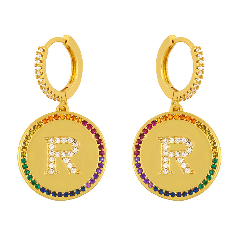 Fashion 26 English Alphabet  Inlaid Color Zircon Earrings display picture 7