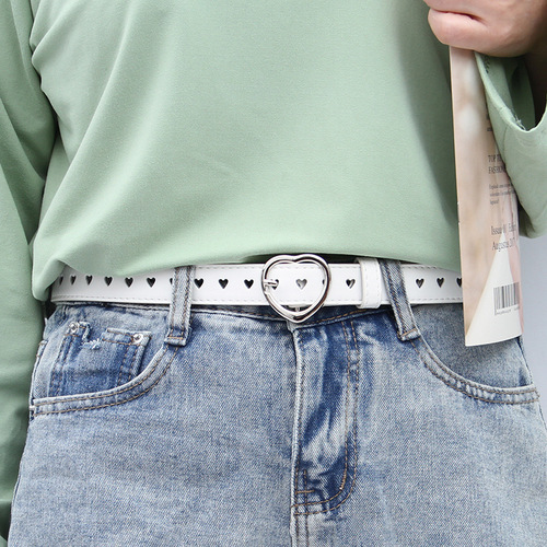 Hollow belt women's love buckle, simple, versatile, trendy, fashionable and personalized, Internet celebrity, same style jeans belt, women's ins style