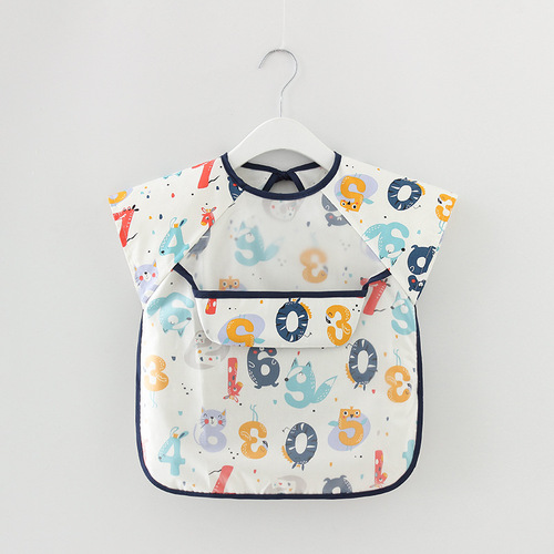 Summer thin children's smock pure cotton waterproof short-sleeved reverse dressing baby eating clothes apron children's bib protective clothing