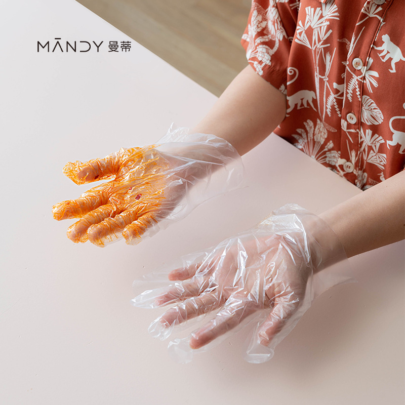 Disposable PE Gloves Transparent Thickened Film Oil-Proof Gloves Lobster Catering Boxed Removable Food Gloves