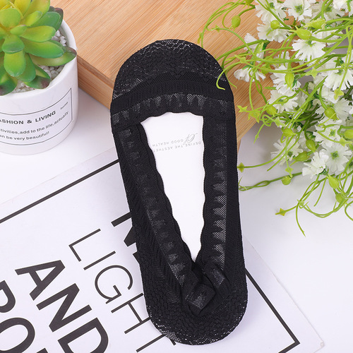 Adult socks 100% cotton jacquard plain invisible women's socks summer shallow mouth boat socks cotton bottom ice silk silicone anti-slip 