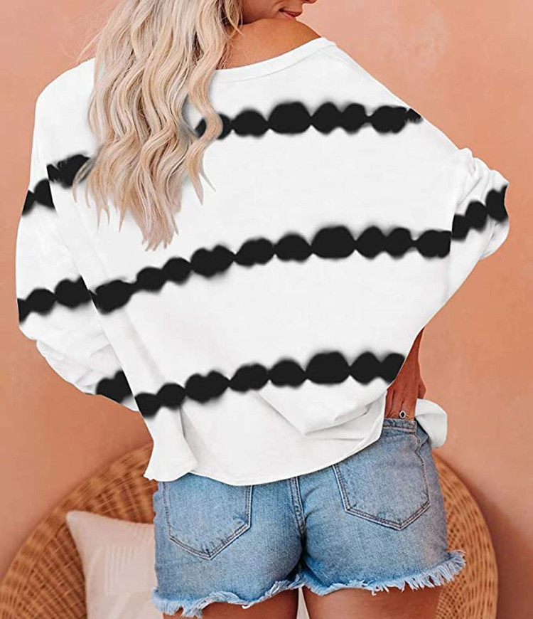 autumn new tie-dye stripe printing loose long-sleeved round neck long-sleeved sweater NSYF830