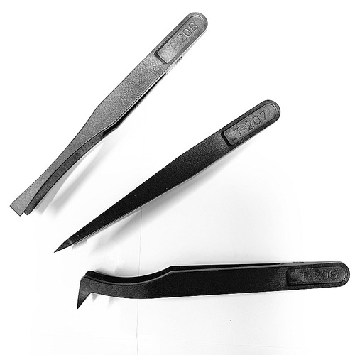 Plastic tweezers black carbon fiber tweezers pointed flat head elbow round head wide flat head anti-static plastic tweezers