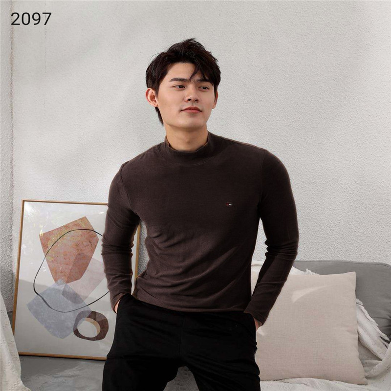 秋冬新款男士时尚轻薄棉打底衫高弹力修身半高领保暖内衣一件代发