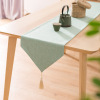 Modern and minimalistic coffee table, multicoloured decorations, cotton and linen