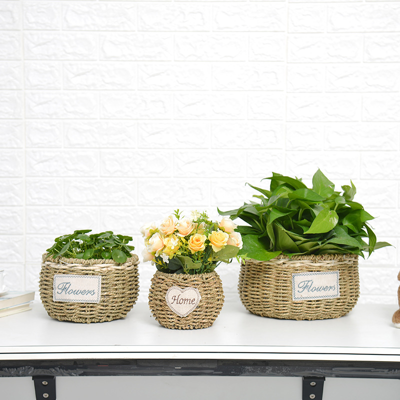 Directo de fábrica cesta de flores de paja tejido nórdico hecho a mano mimbre ratán jardín decoración boda flor cesta flor maceta