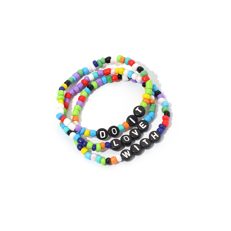 Cute Candy Color Handmade Rice Beads Color Rainbow Bracelet Women's Bracelets Letter Three-piece Set Nihaojewelry display picture 5