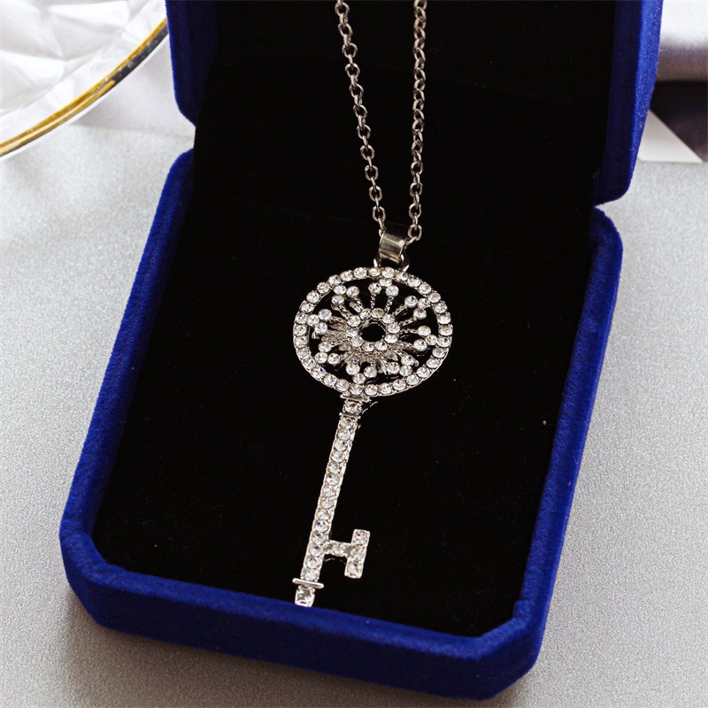 Korean New Wholesale Diamond Garland Key Necklace Long Chain Fashion Sweater Chain display picture 4