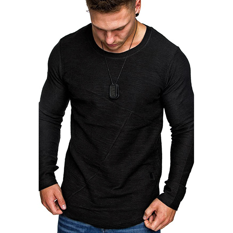 Men'S Solid Fashion Casual T-Shirt Long T-Shirt Men'S Bottoming Shirt