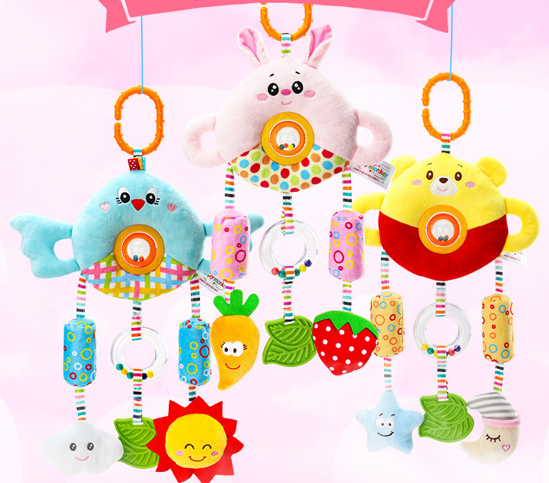 Baby Bed Swing, 0-1 Year Infant Plush Educational Car Seat Stroller Hook Soothing Toy