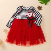 Clearance Special Offer Christmas girl Europe and America Long sleeve animal pattern stripe Mosaic Children Western style Gauze skirt Cross border