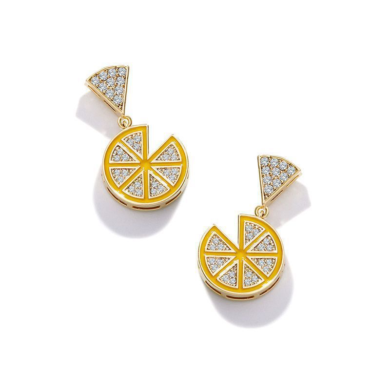 Korean New 925 Silver Needle Lemon Hot Style Rhinestone Fruit  Earrings display picture 5