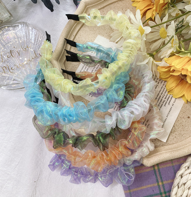 Korean Style  Mermaid  Fold Headband Retro Candy Color Wave Headband Lace French Fabric Hair Accessories Hair Hole display picture 7