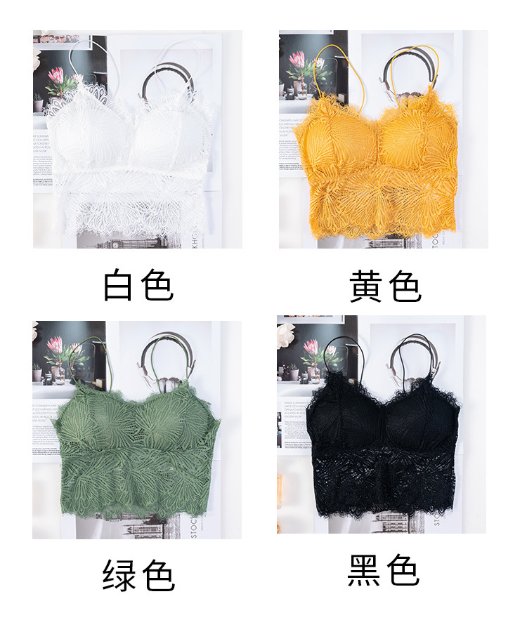 Summer new collection: Slim shoulder strap, eyelash, lace, beautiful back wrap, no steel ring, chest pad, base layer, halter top, women's strapless top detail image 8