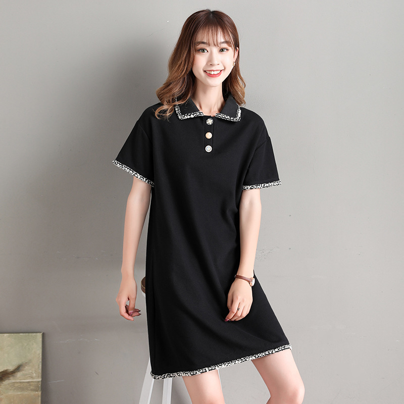 夏季Polo连衣裙女2020新款韩版大码宽松显瘦遮肚女士中长T恤一件|ru