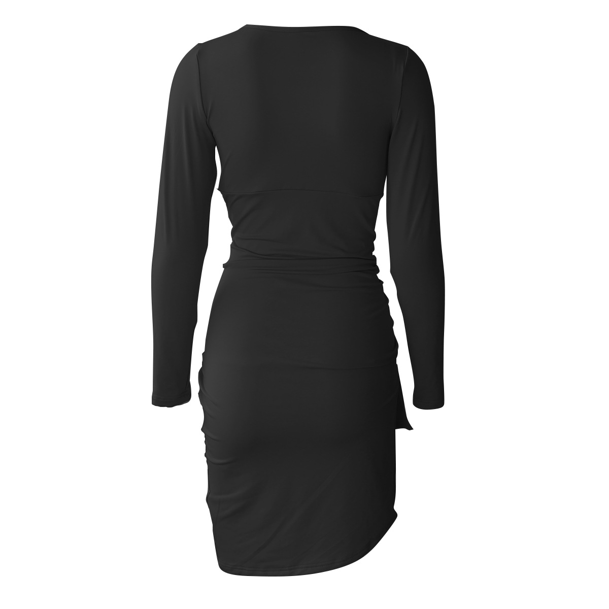 irregular V-neck long-sleeved fold dress NSZY17836