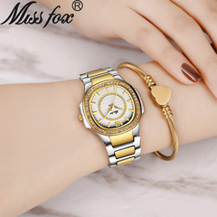 Missfox AliExpress Diamond-embellished Fashion Women's Watch Gold Waterproof Quartz Factory Direct Sale
