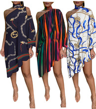 欧美女装 亚马逊wish独立站爆款 性感个性单袖宽松连衣裙现货