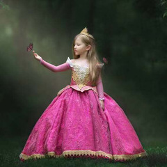 2023 Autumn/Winter New Girls' Dress Sleeping Beauty Aurora Princess Eloise Lace Gown Wholesale Dropshipping One Piece