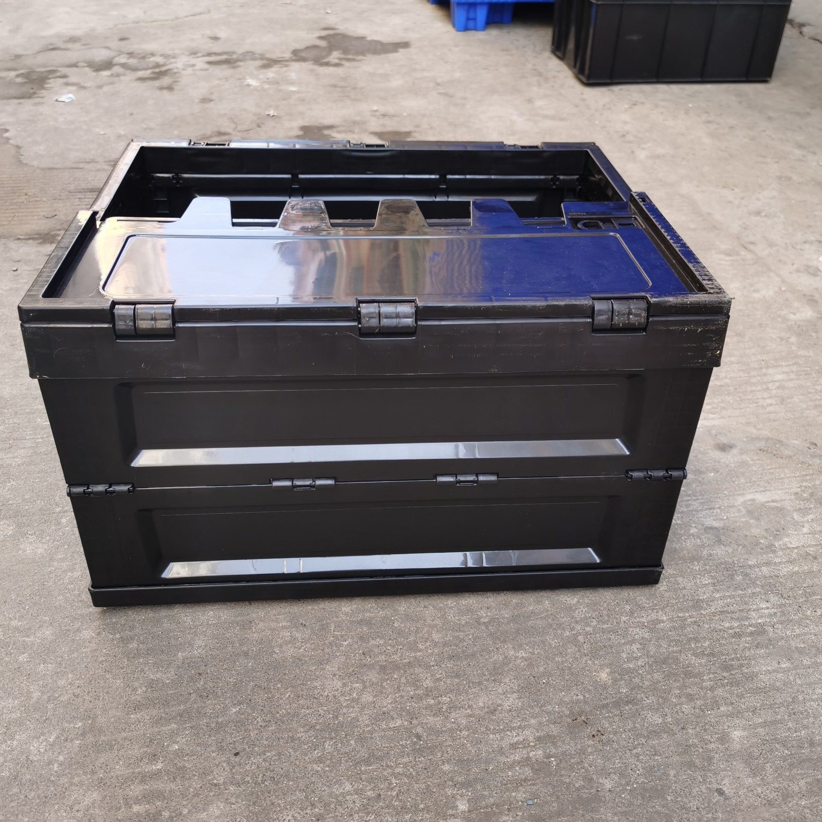 蓝色塑料折叠箱 可折叠塑料储物箱 翻盖折叠储物箱黑色折叠储物箱