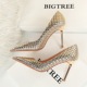 6826-11 European and American Style Sexy nightclub slim heel high heel shallow mouth pointed point braided sequins shoes