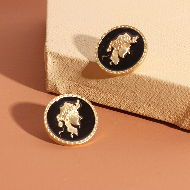10g Weight Earrings Classification Wedding, Travel Occasion Alloy Material Women'S Gender Fashion Style Gold Color Retro Baroque Style Earrings Portrait Coin Alloy Earrings Fashion Minimalist Button Earrings Wholesale Nihaojewelry 6