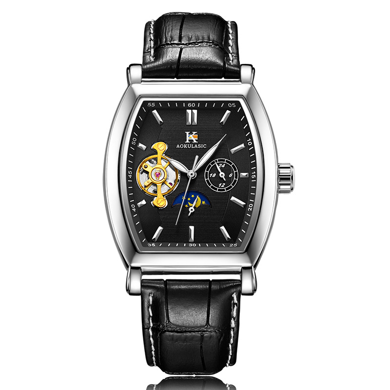 Ogulas K reloj mecánico automático para hombres hollow-out transparent bottom belt watch automático reloj 5002