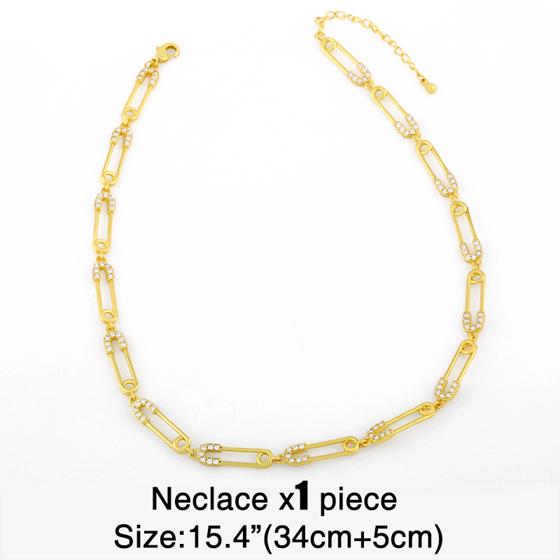 Fashion hip-hop punk new retro gold pin chain diamond necklace for women