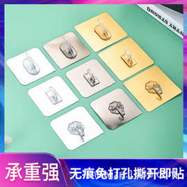 跨境免打孔无痕双钩不锈钢拉丝挂钩墙壁强力粘钩卡扣配件厂家批发