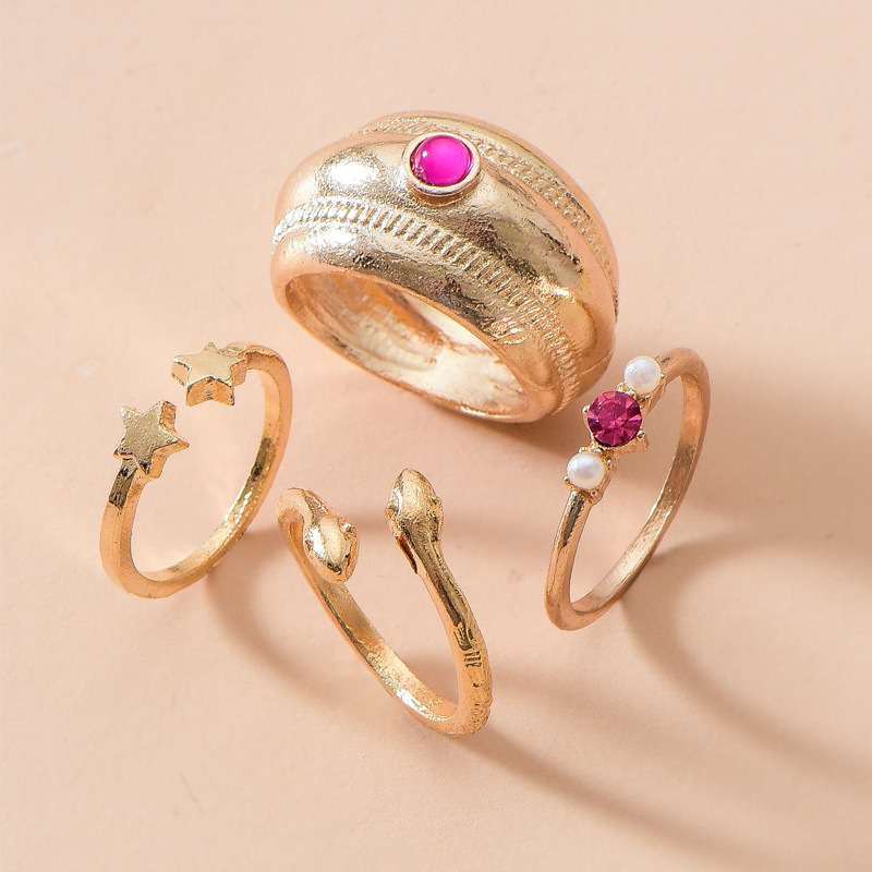 Juego De 4 Piezas De Anillos De Estrella De Diamantes En Forma De Serpiente De Moda display picture 3