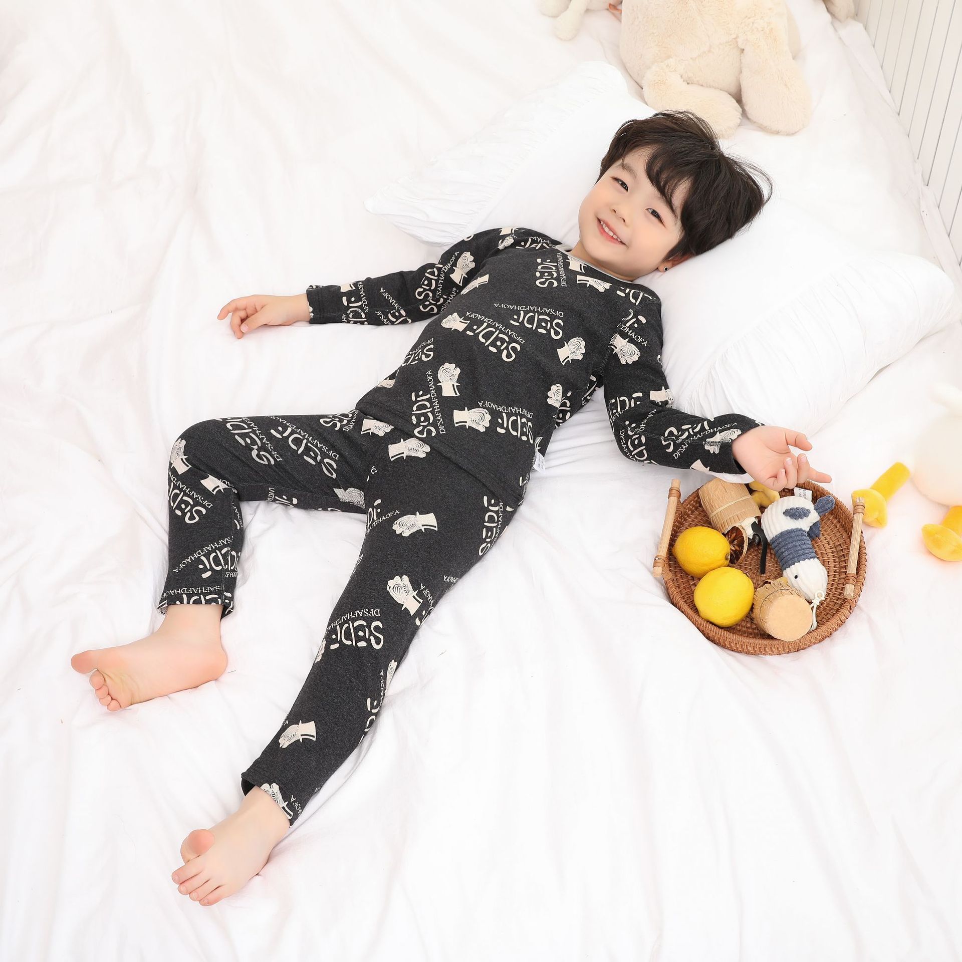 童装2020秋季新款男童印花家居服儿童小宝宝韩版纯棉套装睡衣|ms