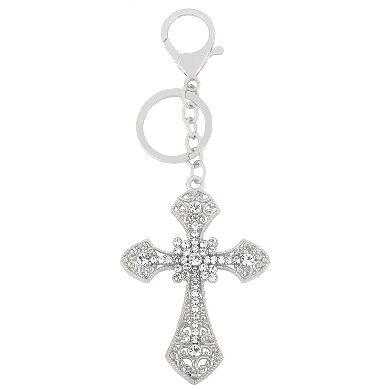 fashion simple zircon cross metal keychain  best selling car bag ornament keychain nihaojewelry wholesalepicture4