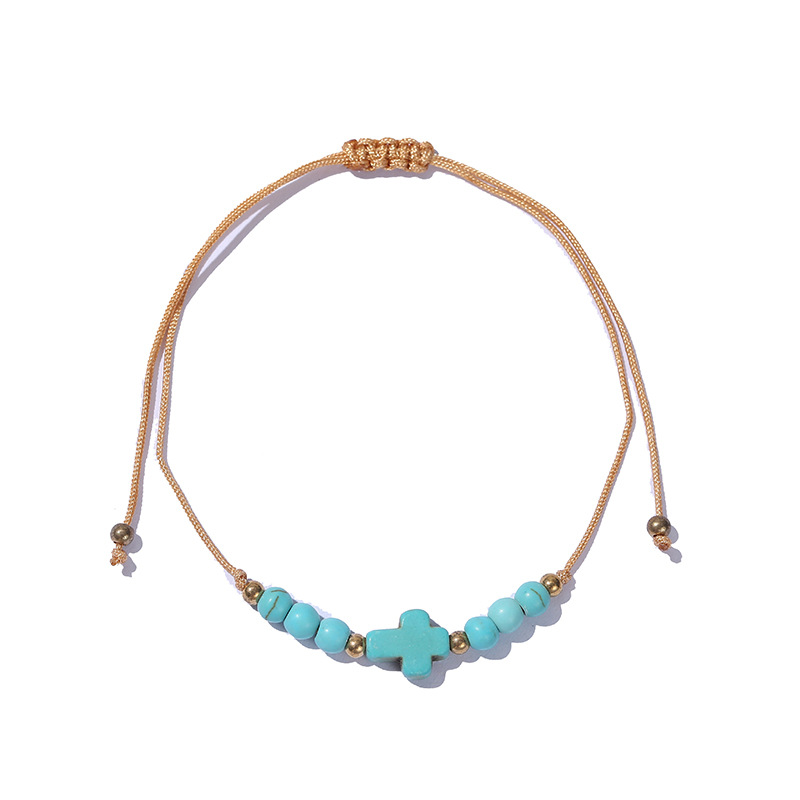 Women'S Gender Knitting Design Ethnic Style Cross Eye Alloy Turquoise Rope Knitting Women's Bracelets