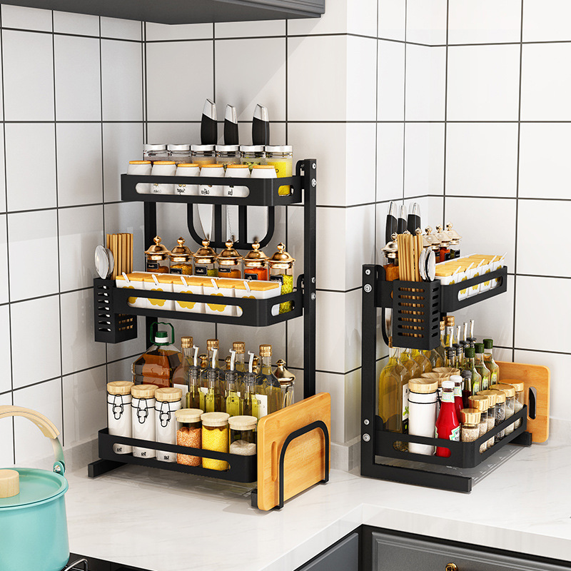 Iron simple kitchen storage rack countertop multi-layer spice rack storage household seasoning box bottle shelf 2022 new product