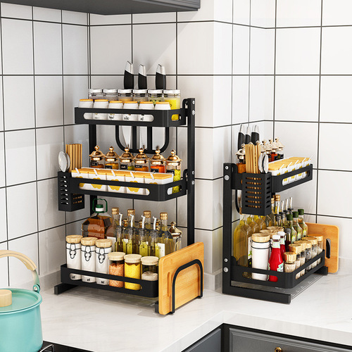 Iron simple kitchen storage rack countertop multi-layer spice rack storage household seasoning box bottle shelf  new product