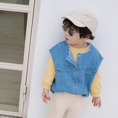 2020春季童装新款韩版男童无袖背心儿童宝宝单排扣牛仔背心上衣|ms
