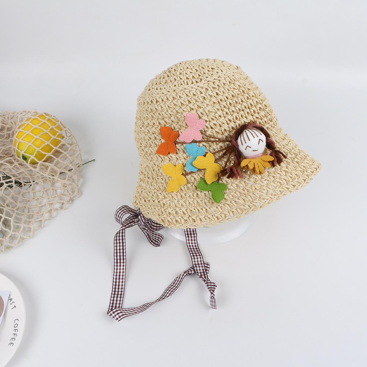 Girls Straw Hat Children Fisherman Hat Baby Breathable Beach Hat Thin Section Boy Sunscreen Sun Hat Sun Hat Summer display picture 4