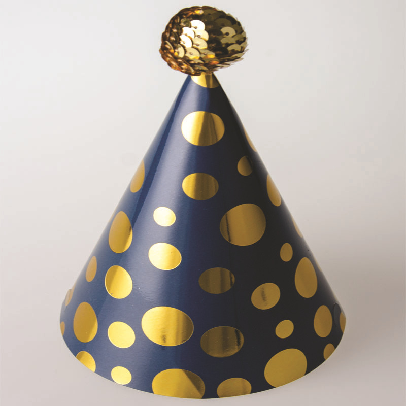 货号：M003   品名深蓝色金圆金球生日帽