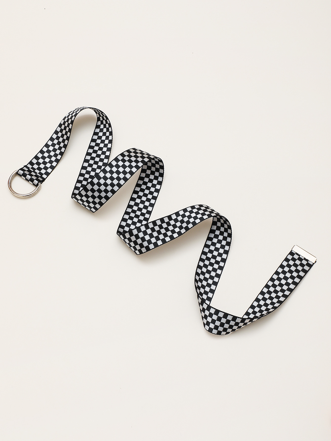 Neuer Gürtel, schwarz-weiß karierter Canvas-Gürtel, Unisex-Gürtel mit großer Schnalle, College-Stil, kleiner und frischer Gürtel_voghion.com