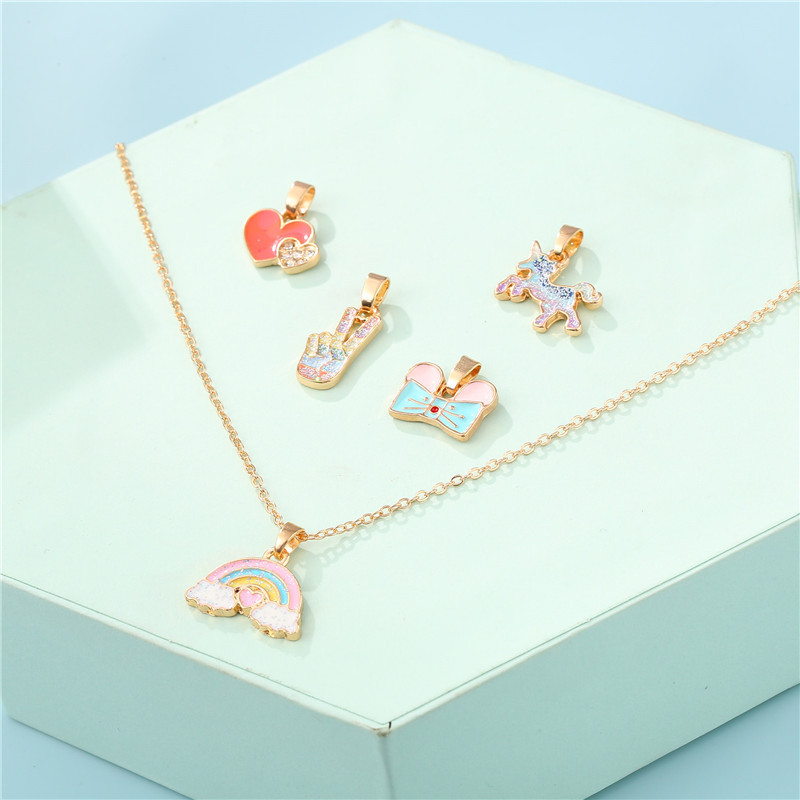 Cute Rainbow Alloy Enamel Girl's Pendant Necklace display picture 2