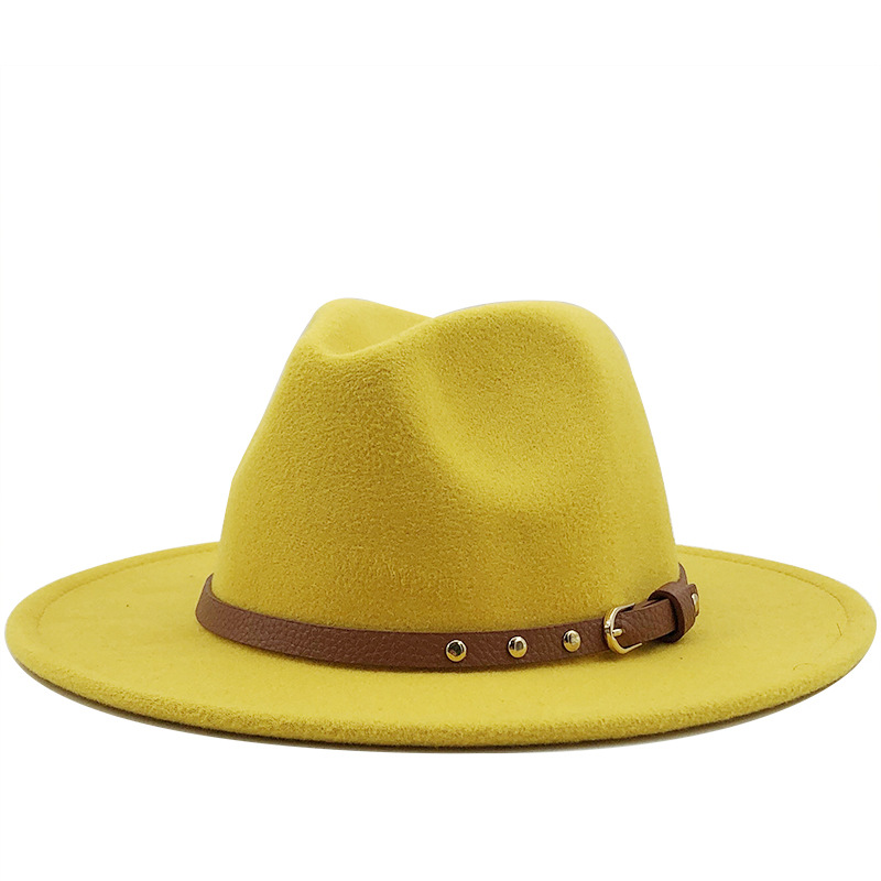 Unisex Gender British Jazz Autumn And Winter New Woolen Simple Wool Felt Big Flat-brimmed Hats