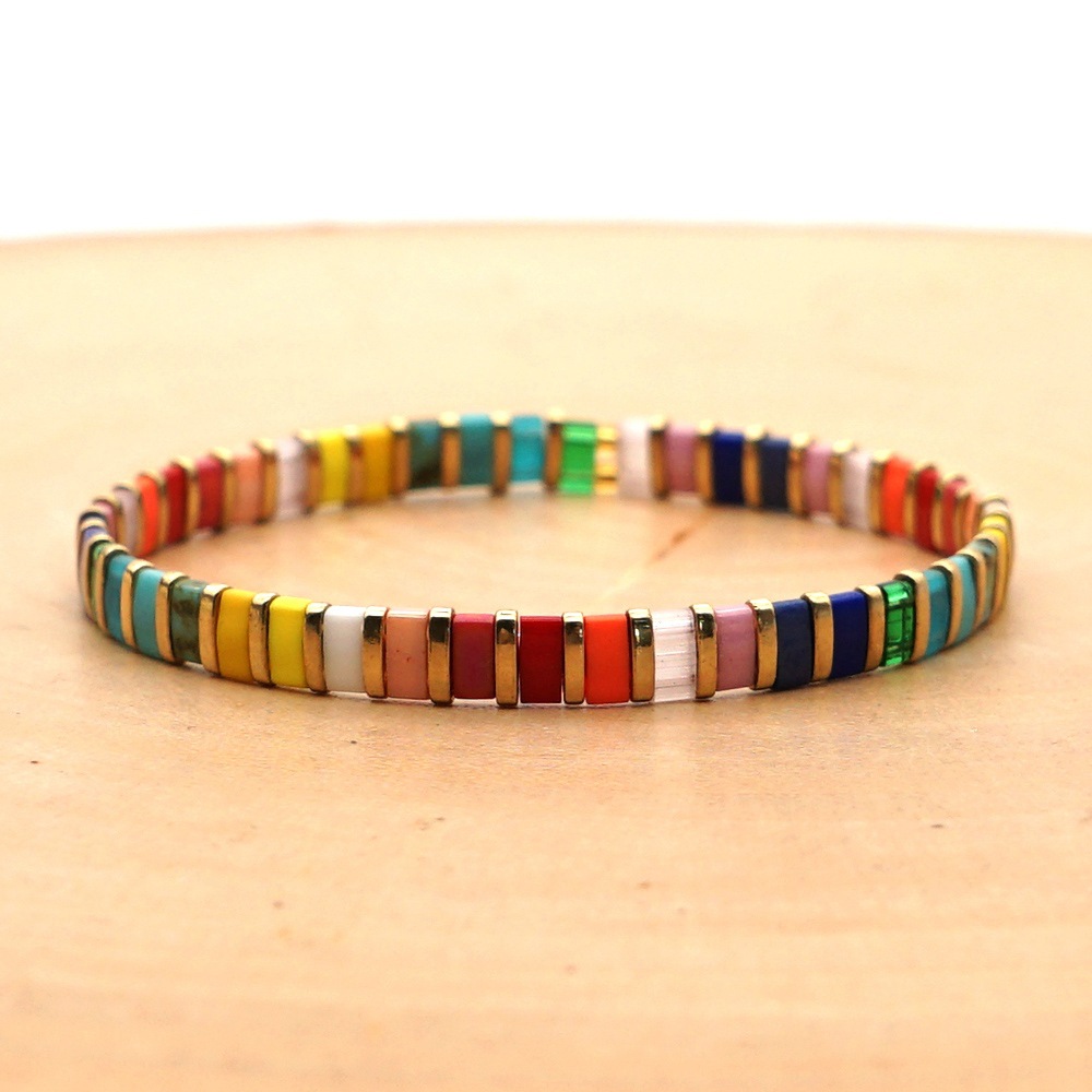 100g Weight No Inlaid Inlay Material Bracelets Classification Anniversary, Business Occasion Square Pattern Women'S Gender Knitting Design Fashion Style Wholesale Jewelry Simple Ethnic Style Colorfule Beaded Bracelet Nihaojewelry 5