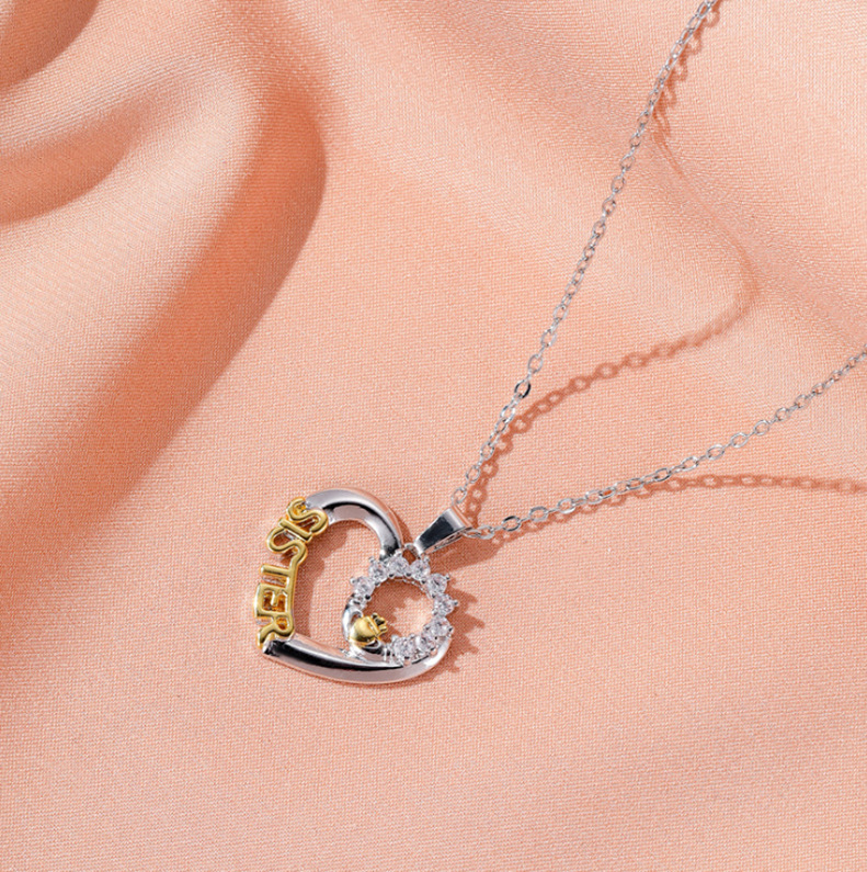 Melhor colar de amigo amor criativo SISTER Micro conjunto zircão colar corrente pingente versátil personalizado para mulheres_voghion.com
