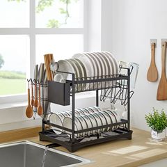 Japanese-style kitchen multi-functional storage rack, detachable bowl and dish organizer, iron wire dish drying rack