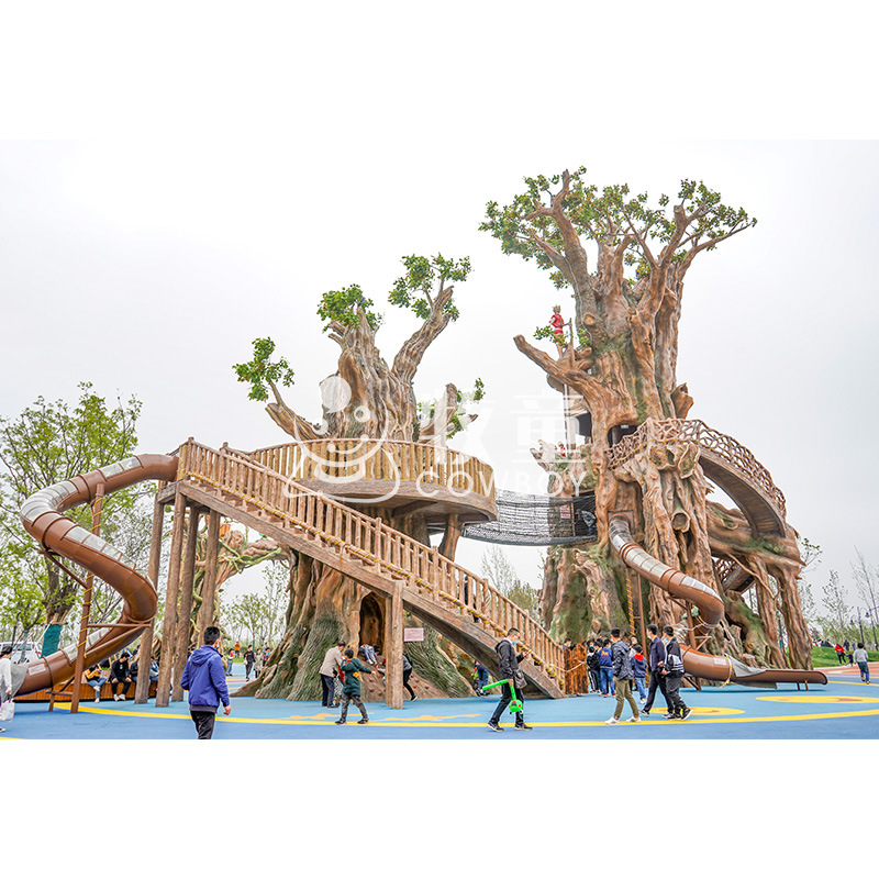 Scenic spot gran casa del árbol de diapositivas niños Parque de Atracciones combinación de diapositivas al aire libre de acero inoxidable giratoria equipo de diapositivas